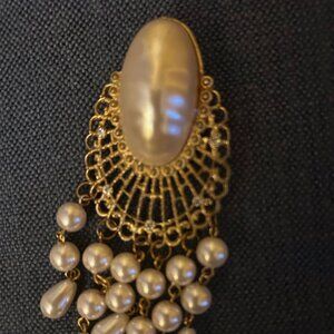 Vintage Brooches 4in with lg faux  pearl & dangling pearls  2nd has  roses w gol